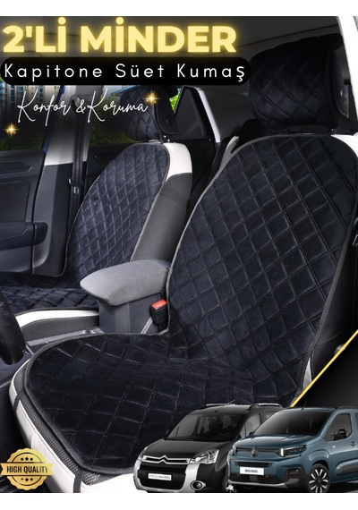 Citroen Berlingo Uyumlu 2'li Süet Oto Koltuk Minderi Tam Koruma Hızlı Montaj Su Geçirmez A2 Siyah