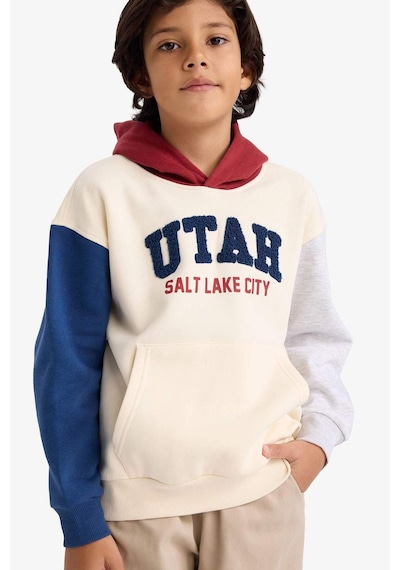 Defacto Erkek Çocuk Oversize Geniş Kalıp Kapüşonlu Baskılı İçi Yumuşak Tüylü Sweatshirt G5561a825cwer233 Ekru-er233