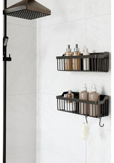 Yapışkanlı Banyo Rafı 2'li Banyo Düzenleyici Duş Rafı Kanca Askılı Organizer Şampuanlık Plastik Çok Renkli