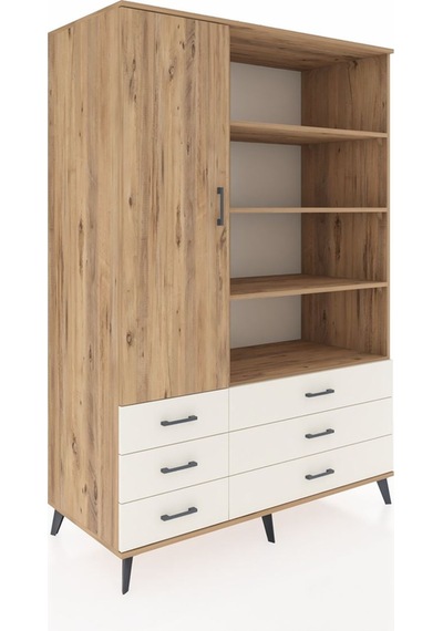 Kronos Dolap 8 Raflı 6 Çekmeceli Tek Kapaklı 132x59x195 Çam-... Çam