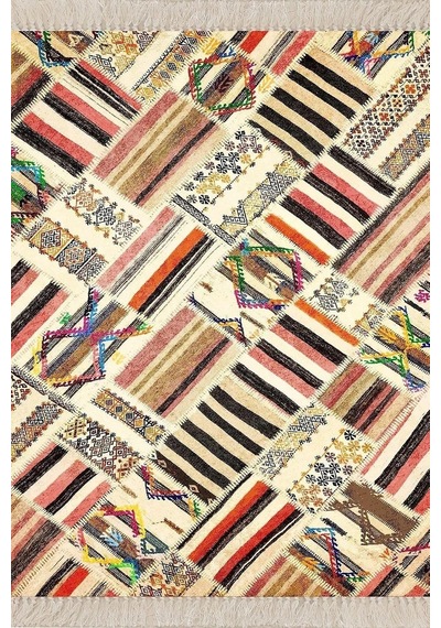 Pelangi Patchwork Kırkyama Desenli Dijital Baskı Yıkanabilir Kaymaz Taban Etnik Salon Halısı, Çok Renkli 160 X 240