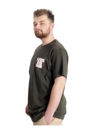 Mode Xl Büyük Beden Erkek T-Shirt Lıve Or Dıe 23124 Haki 001