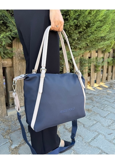 Just Polo Kadın Krem Taba Büyük Boy Lakost Kumaş El Ve Omuz Çantası P346037mh Krem - Taba