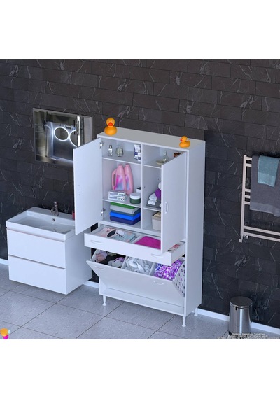 Eliusta Wall Beyaz Banyo Dolabı 95 Cm Üç Göz Bölmeli Sepet 95x171x32,5 Cm 4 Raflı Mutfak/banyo Dolabı Beyaz Eliusta Wall Beyaz Banyo Dolabı 95 Cm Üç Göz Bölmeli Sepet 95x171x32,5 Cm 4 Raflı Mutfak/banyo Dolabı Beyaz