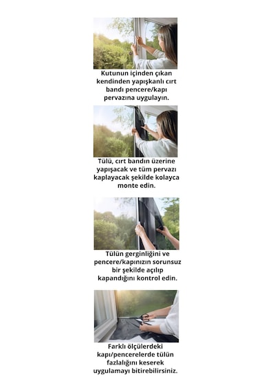 Sineklik, Standart, Cırt Bantlı, Kapı İçin, Kesilerek Ayarlanabilir, Siyah, 2 Adet 0.65m X 2.20m