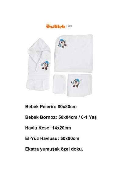 Özdilek Bambu Yenidoğan Bebek Bornoz Seti-tazmanya Beyaz