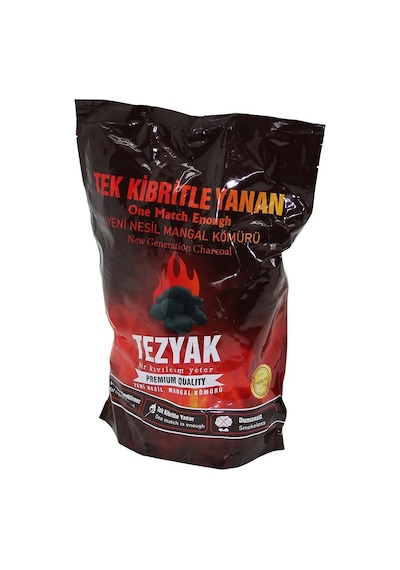 Tezyak Mangal Kömürü 2kg Dumansız Yeni Nesil Tek Kibrit İle Yanar Çıra Odun Gerekmez - 10'li Paket