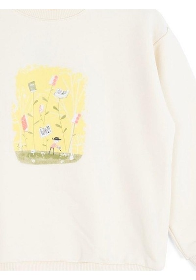 Kız Çocuk Önü Baskılı Boncuk Detaylı Sweatshirt-16130 KREM