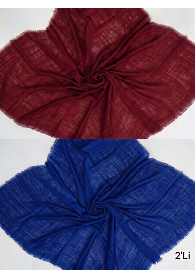 Özense 2'li Flamlı Pamuklu İnce Terletmeyen 100x100 Cm 4 Mevsim Kullanılabilir Bordo - Mavi Renkli Yazma Eşarp