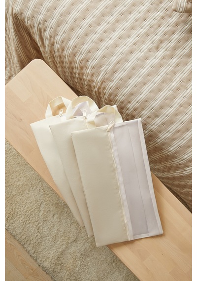 Ocean Home Textile 3'lü Bej Renk Fileli Oxford Kumaş Ayakkabı Düzenleyici Taşıma Çantası Seti 22 X 40 X 9 Cm