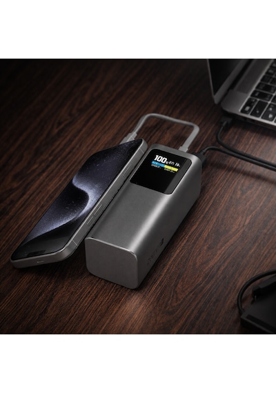 100w Ultra Hızlı Şarj Powerbank 20000 Mah Pd 3.0 Tft Ekranlı Dahili Type-c Kablolu Gri
