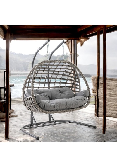 Oylat Çiftli Rattan Bahçe Salıncağı Rehome Balkon Salıncağı Gri
