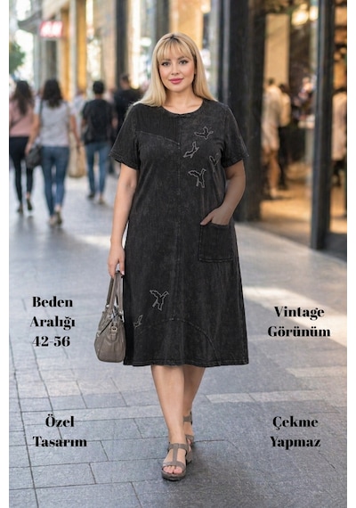 Cedy Denim Cedy Denım - Kadın Büyük Beden Taş Detaylı Rahat Kalıp Günlük Elbise Antrasit Cedy Denim Cedy Denım - Kadın Büyük Beden Taş Detaylı Rahat Kalıp Günlük Elbise Antrasit