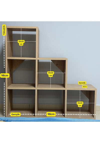 Mukotoys Basamak Raf Kitaplık Mdf 98x98 Meşe