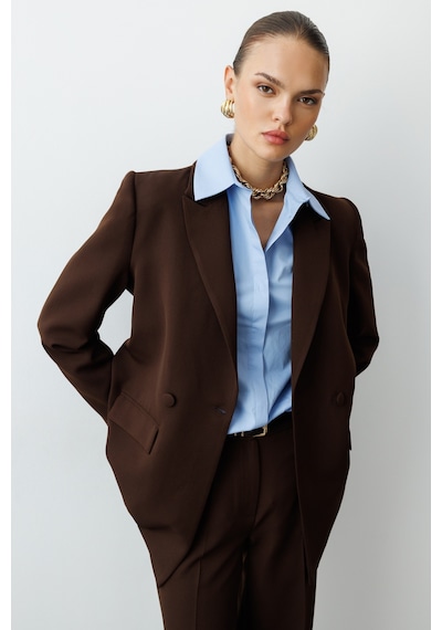 Mizalle Oversize Kahverengi Kruvaze Blazer Ceket Kahverengi