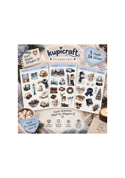 Romantik Kış Temalı Winter Sticker Set Ajanda Scrapbook Journal 0