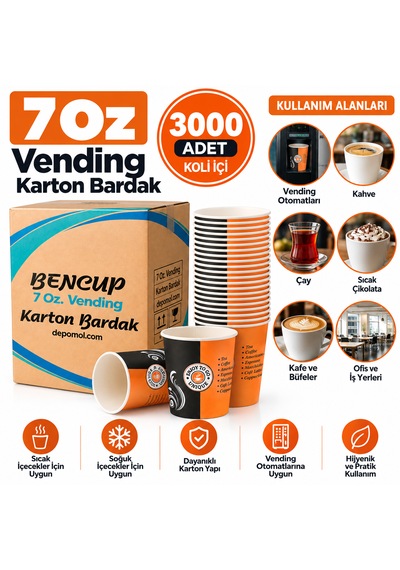 7 Oz Karton Bardak 3000 Adet Otomat Bardağı Çay Kahve Bardağı