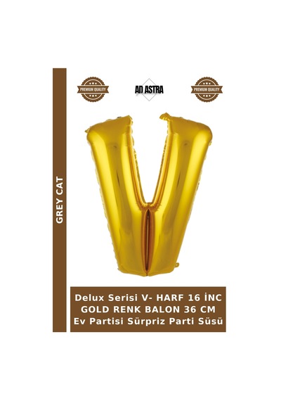 Delux Serisi V- Harf 16 İnc Gold Renk Balon 36 Cm Ev Partisi Sürpriz Parti Süsü Altın