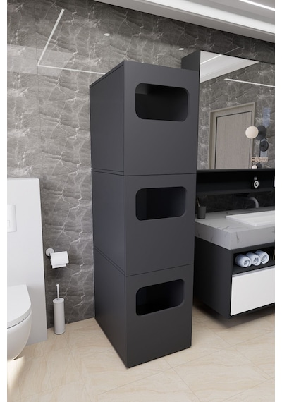 Lavina Banyo Kirli Sepetli Çamaşır Dolabı Antrasit Antrasit