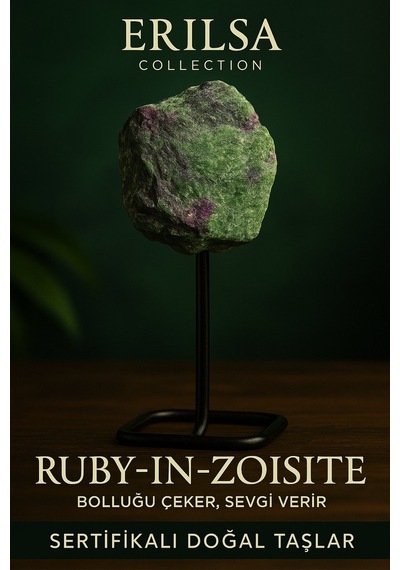 Sertifikalı Doğal Ham Ruby Yakutlu Zoisit Taşı Standlı Obje Tutku, Dönüşüm Ve Güç Taşı