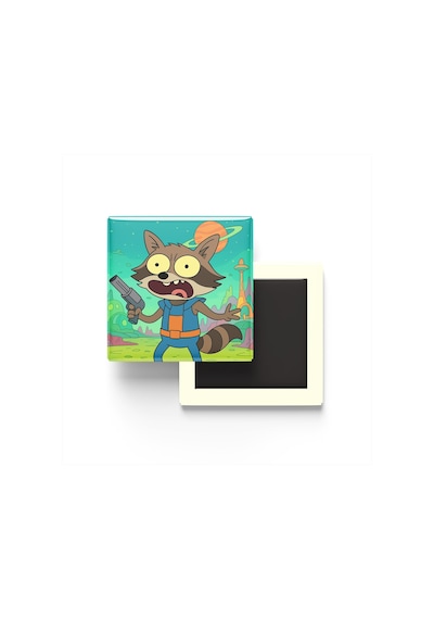 Rocket Raccoon - 9x9 Cm Baskılı Kare Buzdolap Magneti