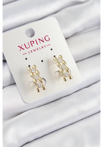 Xuping Zirkon Taşlı Sıralı Damla Model Gold Renk Kadın Küpe Altın