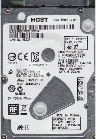 Hgst Z5K500 HTS545050A7E680 2.5" 500 GB 5400 RPM SATA 3 HDD