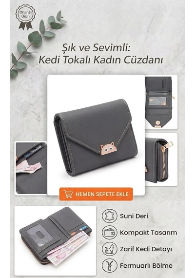 Condes C&on Design Kuki Kedi Tokalı Suni Deri Kadın Cüzdanı & Kartlık-siyah -antrasit-mor