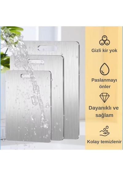 Gkd Üst Kalite Paslanmaz Çelik Kesme Tahtası - 3 Lü Set Üst Kalite Kesme Tahtası Metalik