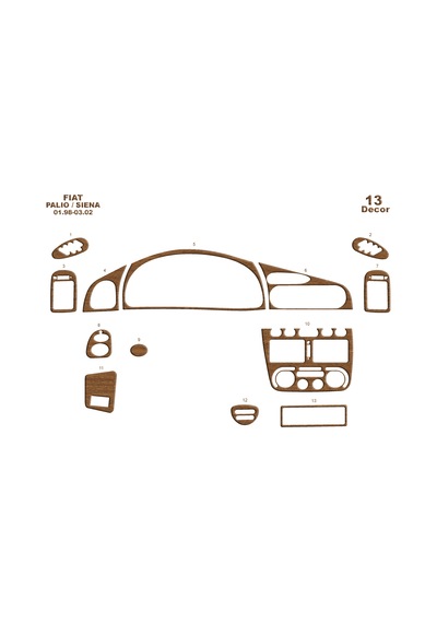 Fiat Palio Siena Torpido Kaplama 1998-2002 13 Parça Açık Meşe
