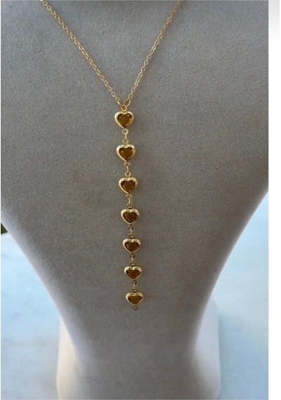 Kadın Gold Renk Zirkon Taşlı Kalpli Y Model Kolye 45 Cm Sarı