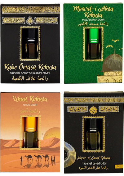 Hacerül Esved + Kabe Örtüsü + Mescidi Aksa + Uhud + Alkolsüz Esans 4 x 3 ML