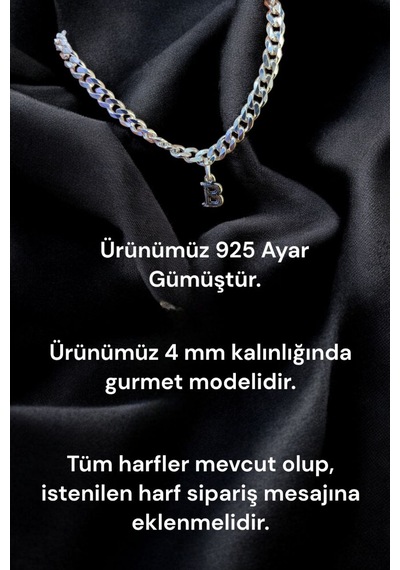 925 Ayar Gümüş 4 Mm Harfli Gurmet Bileklik