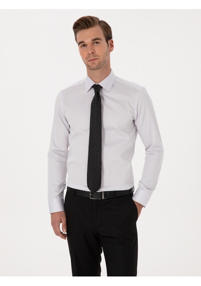 Cacharel Açık Gri Slim Fit %100 Pamuk Klasik Gömlek