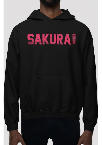 Sevbano Sakura Haruno Naruto Anime Sırt Baskılı Unisex Oversize Penye Hoo Siyah