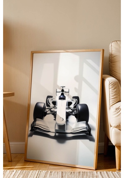 Lüks F1 Yarış Arabası Çerçeveli Tablo - Modern Minimalist Antrasit Formula 1 Duvar Dekoru Kayın