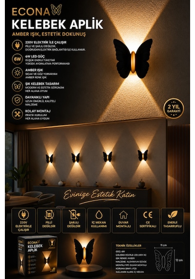 Modern Led,kelebek Aplik - Modern Duvar Lambası Dekoratif Led Aydınlatma Modern Duvar Aplik,şık Duvar Aydınlatması Sarı
