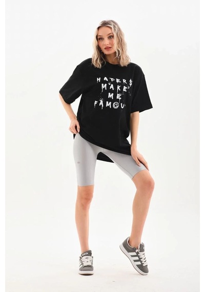 Erkek Baskılı Oversize Kısa Kol T-shirt - Siyah Siyah