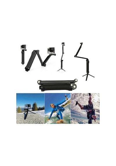 Katlanabilir 3 Way Çok Yönlü Aksiyon Kamera Gopro İle Uyumlu Tripod Monopod Siyah