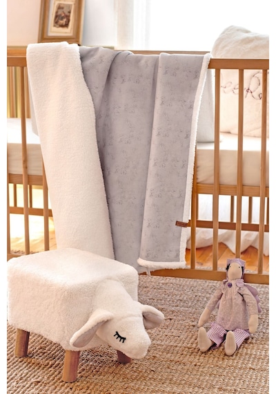 Fluffy Bebek Battaniyesi 80x100 Solid Gri Kundak Puset Çift Taraflı Koyun Tüyü Battaniye 100x80