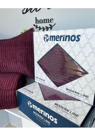 Nerahome Merinos Modern Line 3 Parça Battaniye Seti Bordo