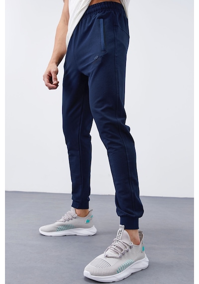 Tommy Life İndigo Fermuar Cepli Dar Kalıp Jogger Erkek Eşofman Alt - 84343 İndigo