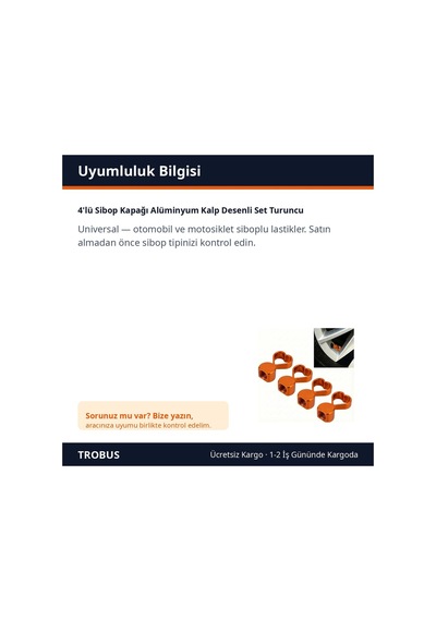 Trobus 4'lü Sibop Kapağı Alüminyum Kalp Desenli Set Turuncu