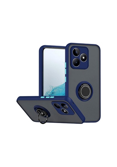 Realme C51 Uyumlu Kılıf Yüzüklü Standlı Extra Darbe Koruma Sert Silikon Kapak - Lacivert