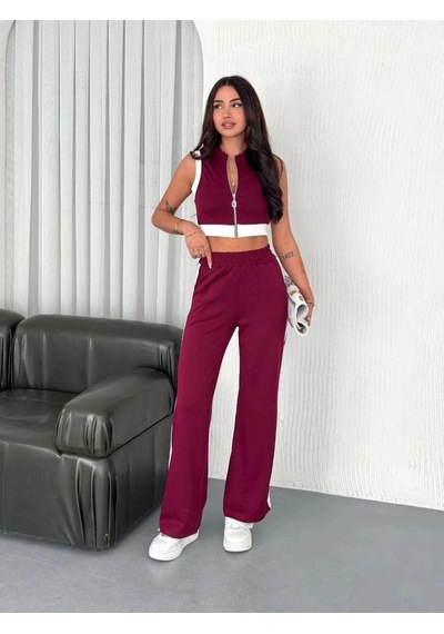 Freedom Store Kadın Osy Modal Yumuşak Dokulu Kumaş Tam Fermuarlı Crop Pantolon İkili Takım - Bordo Freedom Store Kadın Osy Modal Yumuşak Dokulu Kumaş Tam Fermuarlı Crop Pantolon İkili Takım - Bordo
