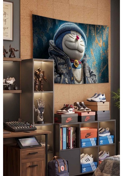 Doraemon Streetwear Hip Hop Graffiti Dekoratif Duvar Örtüsü Duvar Halısı Beyaz