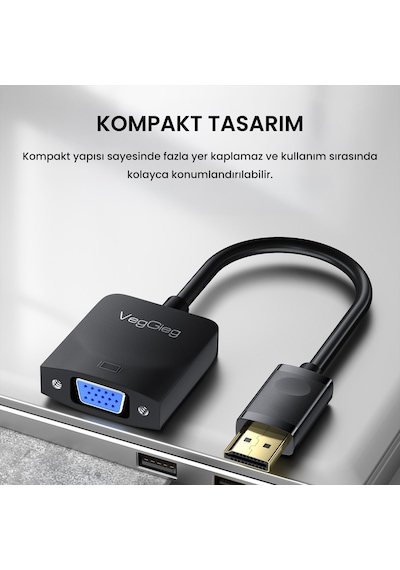 Veggieg Displayport Dp To Vga Full Hd 1080p 60hz Çevirici Dönüştürücü Adaptör