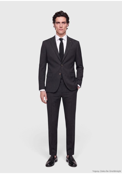 Ramsey Antrasit Desenli Modern Fit Yün Karışımlı Takım Elbise
