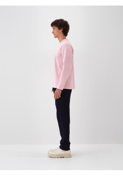 Xint Pembe Regular Fit Bisiklet Yaka Pamuk Uzun Kol Tişört 502174