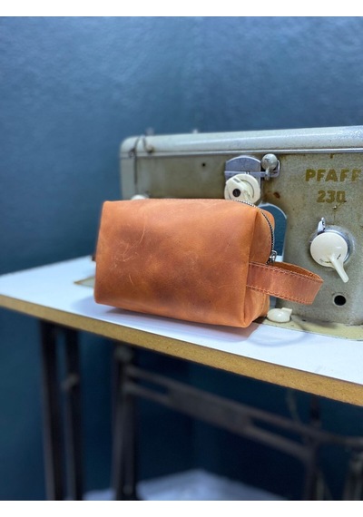 Özdemirler Deri Hakiki Crazy Deri Kiremit Unisex Seyahat Çantası, Dopp Kitt,traşlık,el Çantası Kiremit